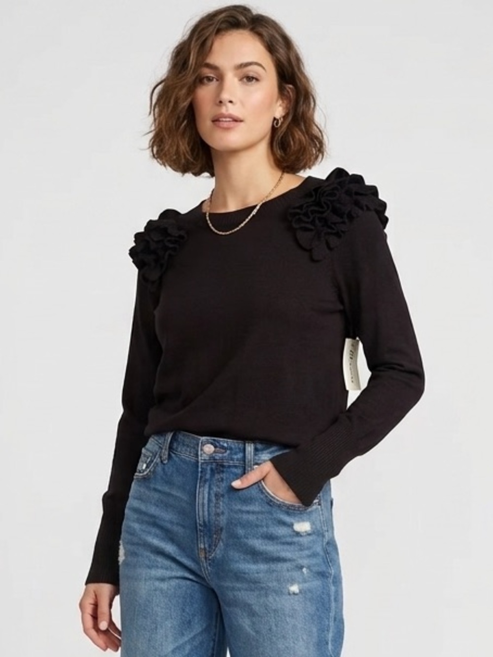 Democracy Trendy Ruffle Crewneck Sweater in Brown • Size XL • NWT